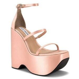 NEW Steve Madded Varia Wedge Ankle Strap Ultra High Platform Heels Sandals Pink